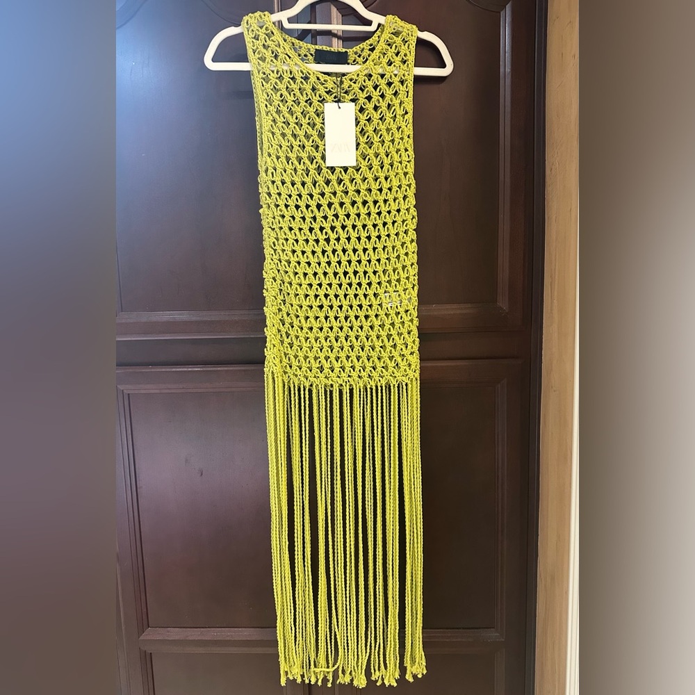 Zara Lime Green Crochet Fringe Top